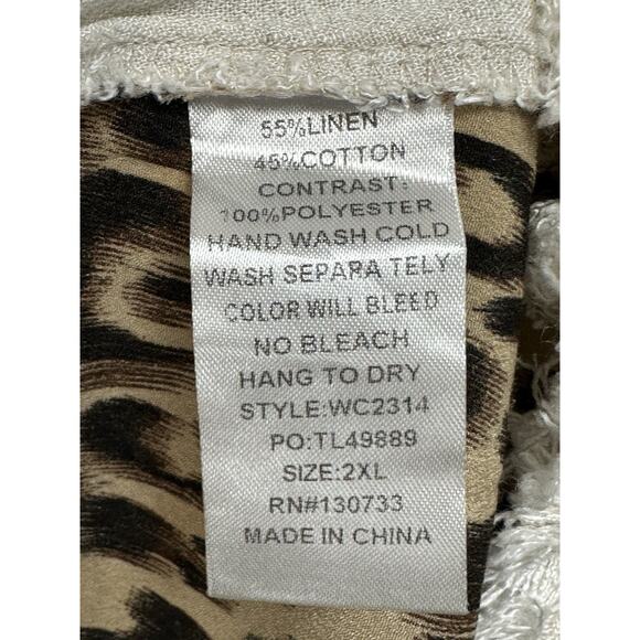 Umgee USA Women's Sz 2XL Tunic Top Tan Front Animal Print Back Boho Fringe Trim - Picture 12 of 14